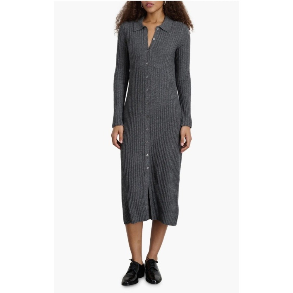 Alex Mill Women's Alice Dress Ribbed Knit Button Front Polo Midi Wool Cashmere M